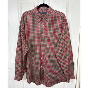 Tommy Hilfiger Long Sleeve Men's Shirt Red Yellow Green Plaid Button Down XL